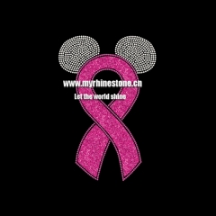 Cute Ears Pink Ribbon Heat Rhinestone Motif