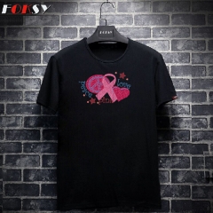 Peace Love Pink Ribbon Iron on Rhinestone Motif