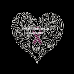 Pink Ribbon Heart Hot Fix Rhinestone Motif