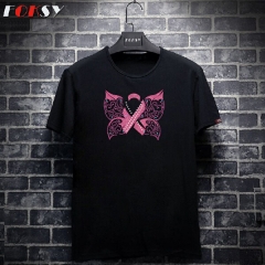 Pink Ribbon Butterfly Heat Rhinestone Transfer