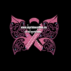 Pink Ribbon Butterfly Heat Rhinestone Transfer
