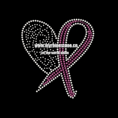 Pink Ribbon Heart Hot Fix Rhinestone Motif