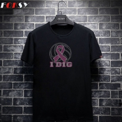 I Dig Pink Ribbon Iron on Rhinestone Motif