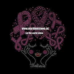 Girl Pink Ribbon Iron on Rhinestone Transfer