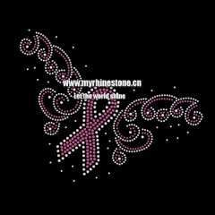 Custom wing breast cancer awareness motif hot fix rhinestone transfers for T-shirt