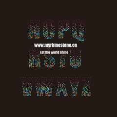 Custom Colorful Alphabet Hot Fix Motif Iron on Applique Rhinestone Heat Transfer for T-shirt