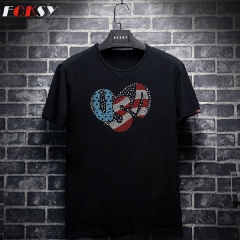 USA Heart Pattern Hotfix Motif Rhinestone Heat Transfer Iron on Design for Clothing