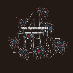 Custom 4th of July Iron Applique Rhinestone Hot Fix Motif for Dress Decoration