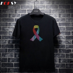 Pink Ribbon Motif Custom Rhinestone Heat Transfer withMCE High Quality For Shirts