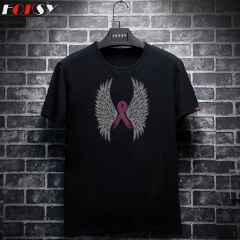 Breast Cancer Pink Ribbon Wings Custom Hot Fix Rhinestone Heat Transfers for T-shirt