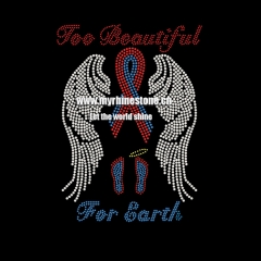 Custom Too Beautiful Wings and Feet for Earth Pink Ribbon Motif Patterns Crystal Rhinestone Transfer For T shirt
