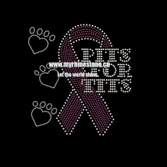 Wholesale Love Paws Pink Ribbon Breast Cancer Rhinestone Heat Transfer for Shirts