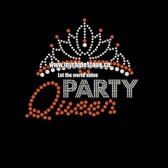 Custom Party Queen Crown Hot Fix Motif Rhienstone Heat Transfer Iron on T-shirt