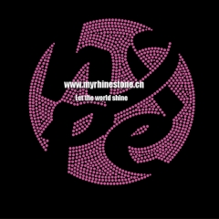 Hot Fix Custom Hope Ribbon Breast Cancer Motif Rhinestone Heat Transfer Iron on T-shirt