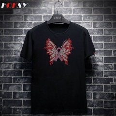 Custom Pink Ribbon Printed Butterfly Pattern Hot Fix Motif Rhinestone Heat Transfer