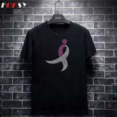 Custom Ribbon Breast Cancer Hot Fix Motif Rhinestone Heat Transfer