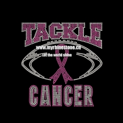 Pink Ribbon Tackle Cancer Hot Fix Motif Rhinestone Heat Transfer Iron on T-shirt