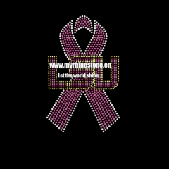 Custom Pink Ribbon Breast Cancer Hot Fix Motif with Letter LSU Rhinestone Transfer