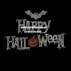 Crystal Hot Fix Bat Motif Rhinestone Heat Transfer Iron on T-shirt for Happy Halloween