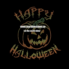 Pumpkin Hot Fix Motif Rhinestone Transfer Iron on T-shirt for Halloween