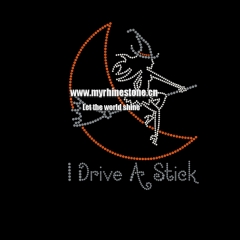 Custom Hot Fix Motif I Drive A Stick on Moon Rhinestone Heat Transfer