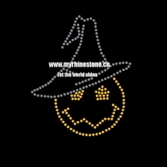 Custom Pumpkin with Witch Hat Hot Fix Motif Rhinestone Heat Transfer for Halloween