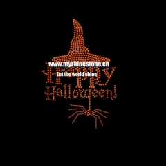 Custom Spider Motif with Witch Hat Hot Fix Rhinestone Heat Transfer for Happy Halloween