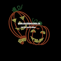 Custom Two Smile Pumpkin Motif Rhinestone Heat Transfer Iron on For Halloween Holiday