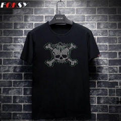 Hot Fix Crystal Crown Skull Motif Rhinestone Heat Transfer Iron on T-shirt