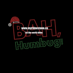 Christmas BAH Humbug Moitf Hotfix Strass Rhinestone Iron on Transfer for Kids