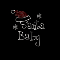 Custom Hot Fix Crystal Santa Baby with Hat Motif Rhinestone Heat Transfer Iron on T-shirt for Kids