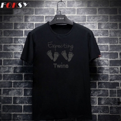 Custom Expecting Twins Soles Moitf Hot Fix Rhinestone Heat Transfer Iron on T-shirt For Kids