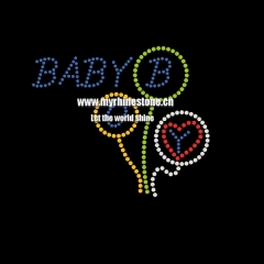 Custom Letter Baby Boy Printed on Balloon Motif Rhinestone Heat Transfer Iron on T-shirt for Kids