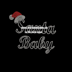 Custom Letter Santa Baby with Hat Motif Hotfix Strass Rhinestone Transfer Iron on T-shirt fir Kids