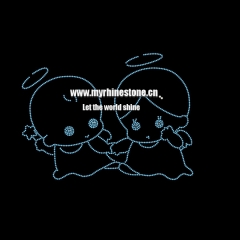 Custom Two Cute Baby Boy and Girl Motif Rhinestone Heat Transfer Iron on T-shirt for Kids