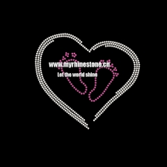 Custom Two Soles Moitf with Heart Pattern Hot Fix Rhinestone Heat Transfer for Kids