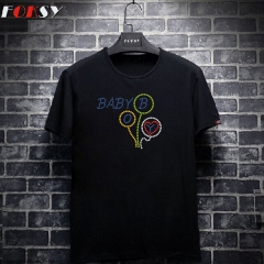 Custom Letter Baby Boy Printed on Balloon Motif Rhinestone Heat Transfer Iron on T-shirt for Kids