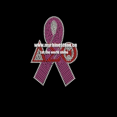 New Popular Hot Fix Pink Ribbon AEO Motif Rhinestone Heat Transfer Design for T-shirt