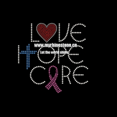 Custom Love Hope Care Motif Hotfix Rhinestone Heat Transfer Iron on T-shirt for Cancer Kids