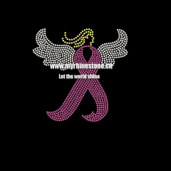 Custom Pink Ribbon Breast Cancer with Angel's Wings Motif Hotfix Rhinestone Iron on Transfer for T-shirt