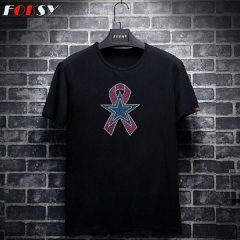 Custom Pink Ribbon Breast Cancer with Pentagram Motif Hotfix Rhinestone Iron on Transfer for T-shirt