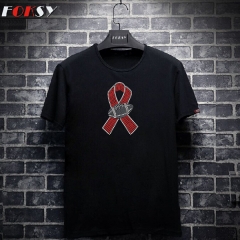 Custom Red Ribbon Breast Cancer with Football  Motif Hotfix Rhinestone Iron on Transfer for T-shirt