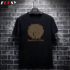 Hot Fix Beautiful Afro Girl Motif Crystal Strass Rhinestone Heat Transfer for Clothing