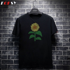 Flower Design Hot Fix Rhinestone Heat Transfer Iron On T-Shirt