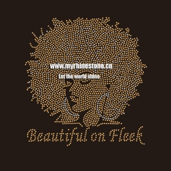 Hot Fix Beautiful Afro Girl Motif Crystal Strass Rhinestone Heat Transfer for Clothing