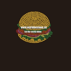 Custom Hamburger Hot Fix Motif Rhinestone Heat Transfer Iron on Clothing for Kids