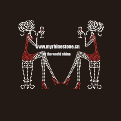 Custom Two Beauties Drink Coffee Hot Fix Motif Rhinestone Transfer