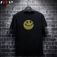 Custom Smile Face Hot Fix Motif Rhinestone Transfer Iron on T-shirt