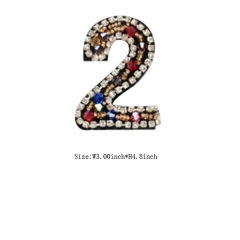 Custom 3D Colorful Beaded Number 2 Embroidery patch with Black Iron on Backing