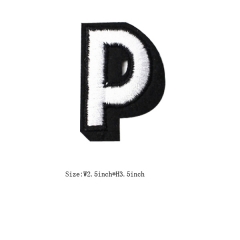 Custom 3D White Letter P Embroidery patch with Black Iron on Backing